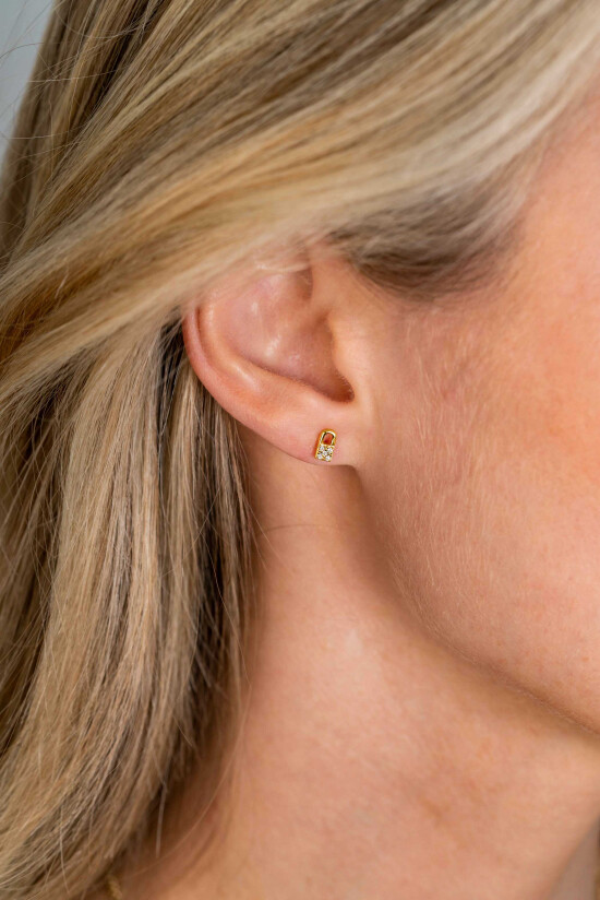 6mm ZINZI Gold Plated Sterling Silver Stud Earrings Lock with White Zirconia ZIO2301