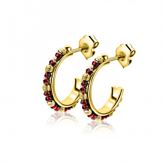 20mm ZINZI gold-plated silver stud earrings with round red beads and detailed spheres, ZIO-BF127