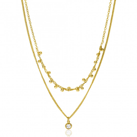 ZINZI Gold Plated Sterling Silver Multi-look Necklace with Round Setting with White Zirconia and Beads 39-42cm ZIC2520Y