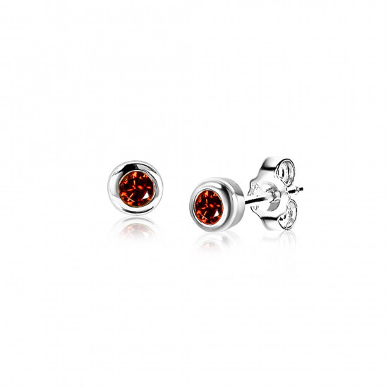 JANUARY Stud Earrings 4mm Sterling Silver with Birthstone Red Garnet Zirconia