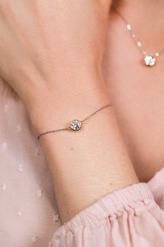 ZINZI Sterling Silver Bracelet Gold Plated Round Setting White Zirconia 17-19cm ZIA1775G