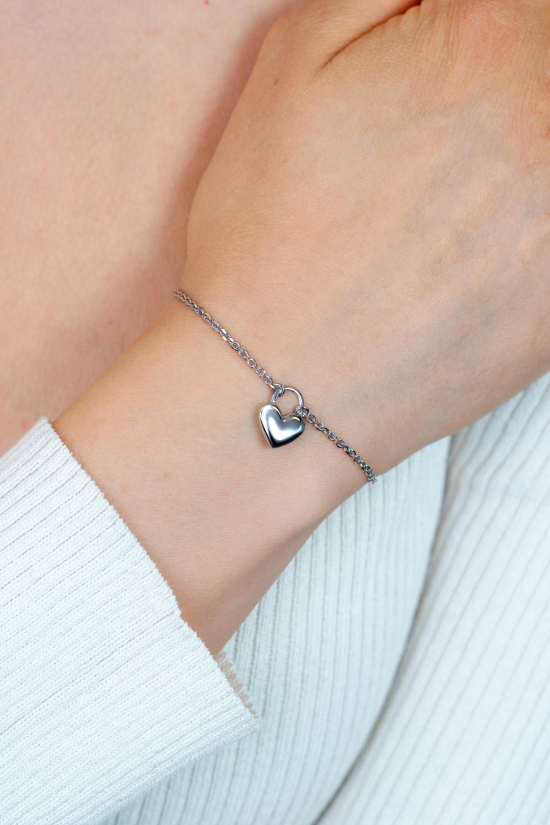 ZINZI silver link bracelet with a heart-shaped lock pendant 17-20cm ZIA2673