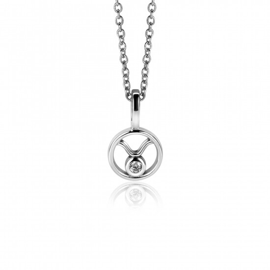 9mm ZINZI silver Taurus zodiac sign pendant set with white zirconias ZIH-STI (without necklace)