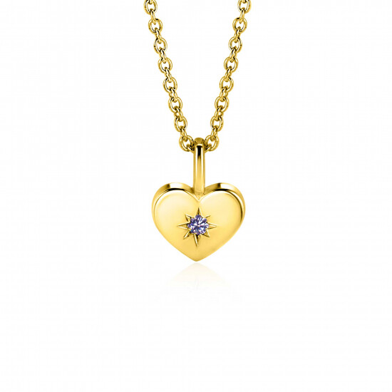 JUNE Pendant 12mm Gold Plated Heart Birthstone Light Amethyst Zirconia (excl. necklace)