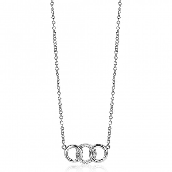 ZINZI Sterling Silver Necklace with 3 Connected Open Circles White Zirconias 45cm ZIC2045