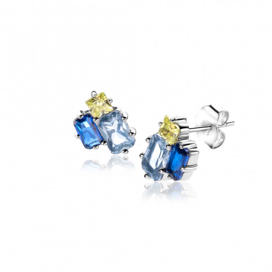 10mm ZINZI Sterling Silver Stud Earrings Rectangular Shapes Light Green and Blue Color Stones ZIO2496