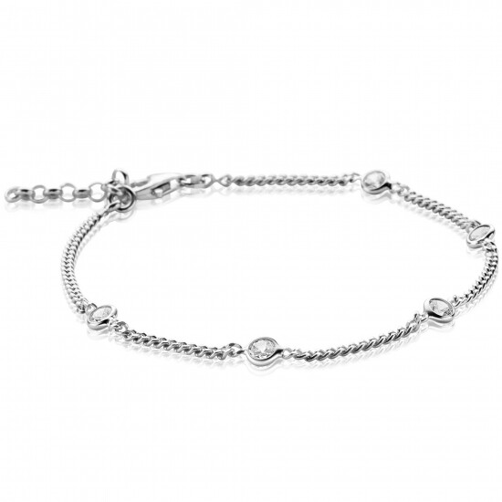ZINZI Sterling Silver Curb Chain Bracelet Round Settings with White Zirconia ZIA2263