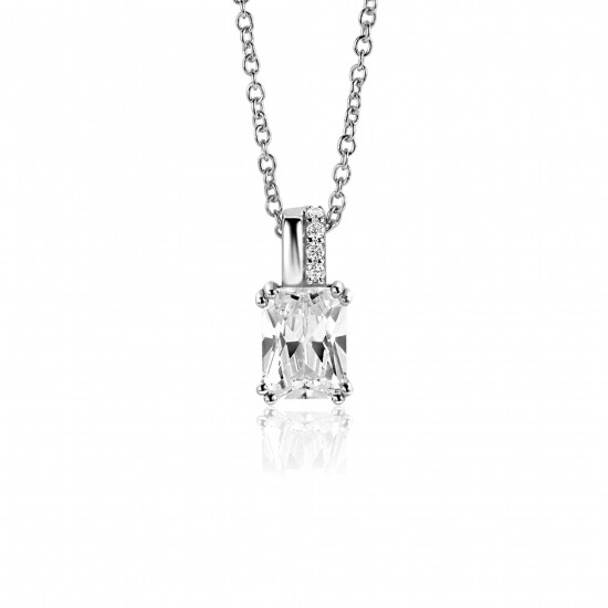 14mm ZINZI Sterling Silver Pendant Rectangular White Zirconia and Luxurious Bail ZIH2392 (excl. necklace)
