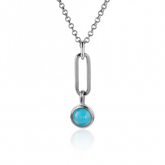 26mm ZINZI Sterling Silver Pendant Paperclip Chain Round Turquoise Blue ZIH2173 (excl. necklace)