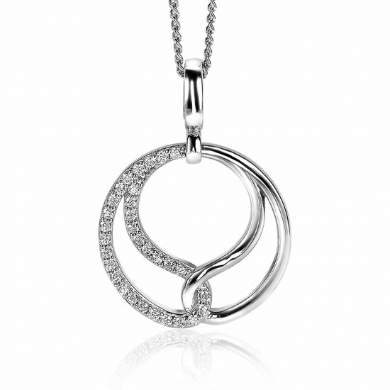 25mm ZINZI Sterling Silver Pendant with 2 Connected Shapes White Zirconias ZIH2119 (excl. necklace)