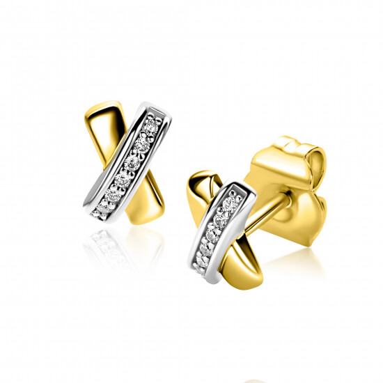 ZINZI Gold plated Sterling Silver Stud Earrings Crossover White ZIO1816Y