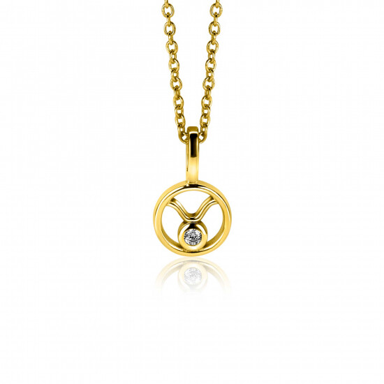 9mm ZINZI gold plated silver Taurus zodiac sign pendant set with white zirconias ZIHY-STI (without necklace)