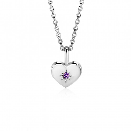 FEBRUARY Pendant 12mm Sterling Silver Heart Birthstone Purple Amethyst Zirconia (excl. necklace)