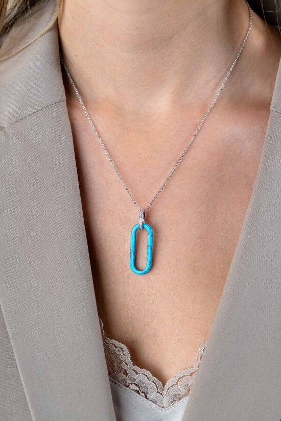 38mm ZINZI Oval Pendant Turquoise and Luxurious Sterling Silver Bail White Zirconias ZIH2456T (excl. necklace)