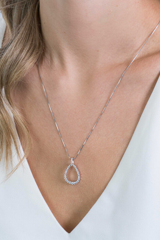 23mm ZINZI Sterling Silver Pendant Open Drop Shape White Zirconias ZIH2123 (excl. necklace)