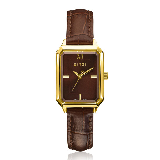 ZINZI Allure Watch 30mm Brown Colored Dial Gold Colored Case and leather strap Japanese movement ZIW2536B