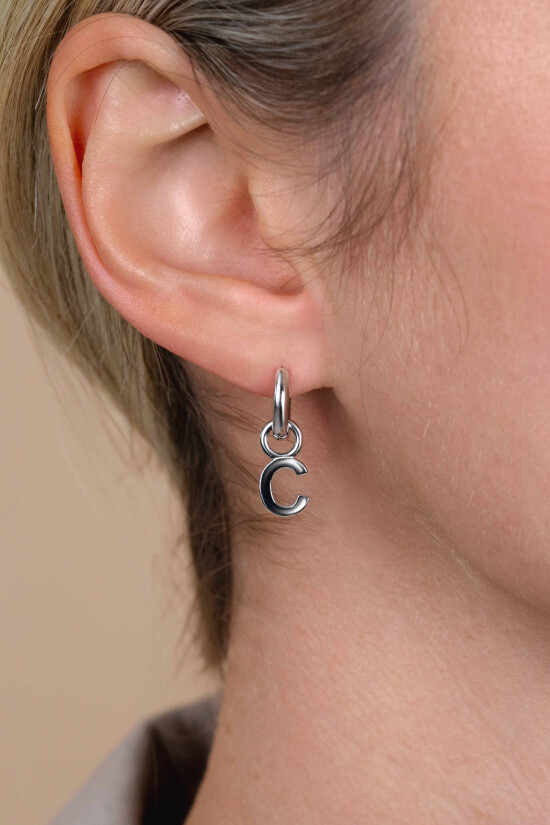 ZINZI Sterling Silver Letter Earrings Pendant C price per piece ZICH2144C (excl. hoop earrings)