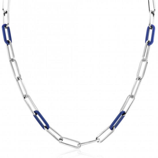 ZINZI Sterling Silver Necklace Paperclip Chain with Trendy Chains in Lapis Blue 45cm ZIC2549