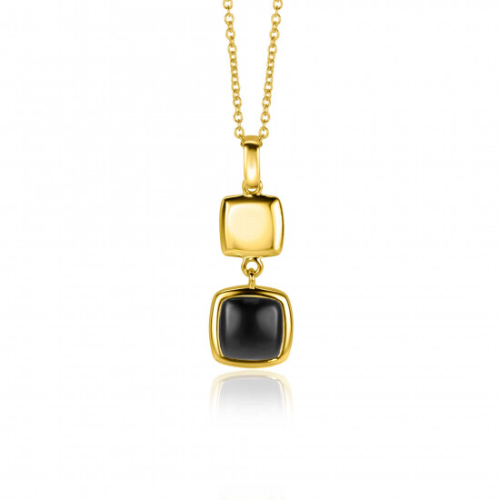 30mm ZINZI Gold Plated Sterling Silver Pendant Square Two-sided with Black Onyx and White Mother-of-Pearl ZIH2257G (excl. necklace)