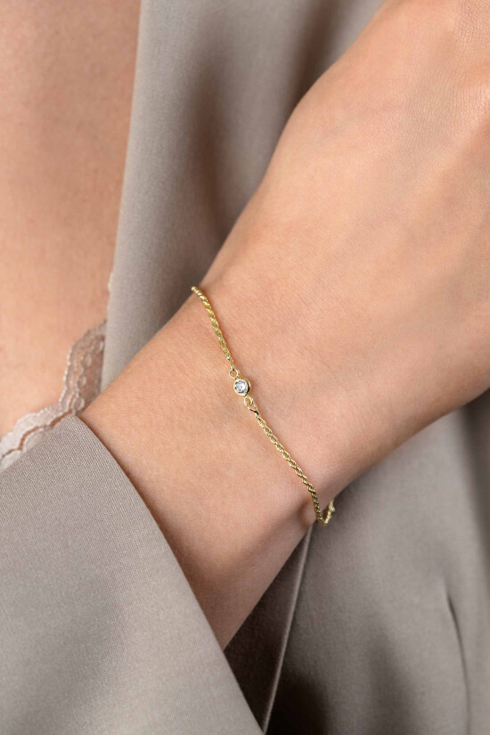 ZINZI Gold Plated Sterling Silver Rope Chain Bracelet Set with a Round White Zirconia 17-20cm ZIA2461Y