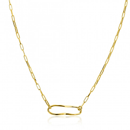 ZINZI gold-plated silver paperclip link necklace with organically shaped oval, 41-45cm, ZIC-BF107