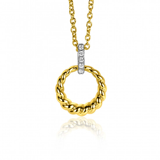 15mm ZINZI Sterling Silver Bicolor Round Pendant Twist Design Bail Set with White Zirconias ZIH2403Y (excl. necklace)