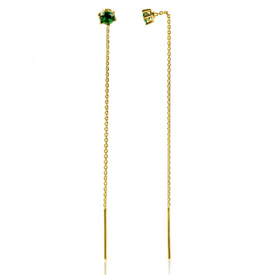 80mm ZINZI gold plated silver threader earrings with 5mm green stone chaton setting and graceful chain ZIO2576GG
