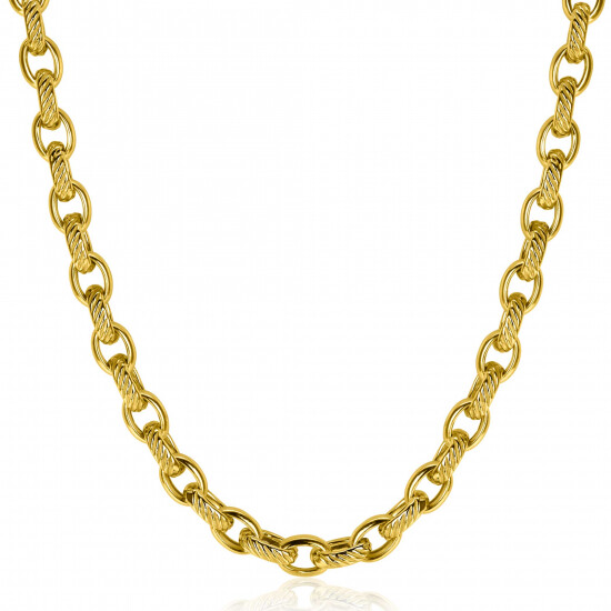 ZINZI gold plated silver wide chain necklace (6mm wide) with luxury jasseron links in smooth and worked finishes 45cm ZIC2638