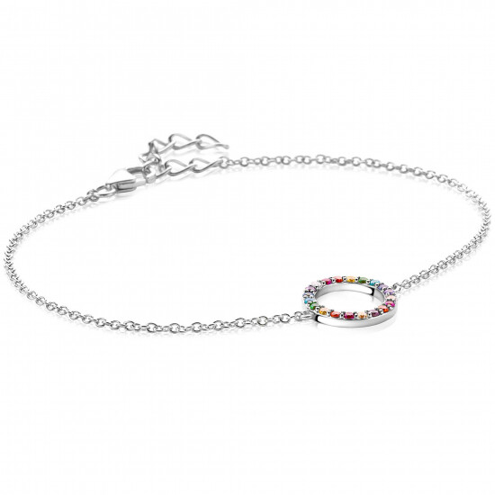 ZINZI silver bracelet with open circle 12mm set with rainbow stones 17-20cm ZIA2170Z
