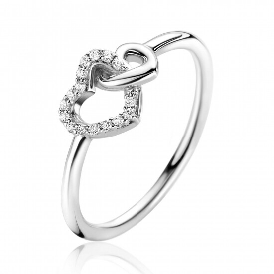 ZINZI Sterling Silver Ring 2 Connected Hearts White Zirconias ZIR2493
