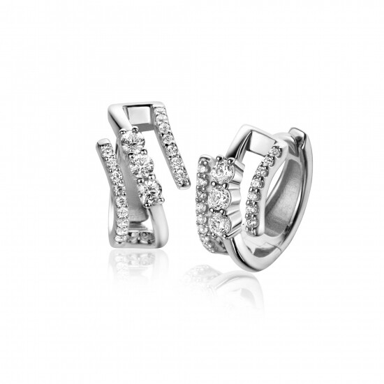 16mm ZINZI silver multi-look hoop earrings with 3 rows, set with white cubic zirconias 9mm wide with luxury clasp ZIO2645
