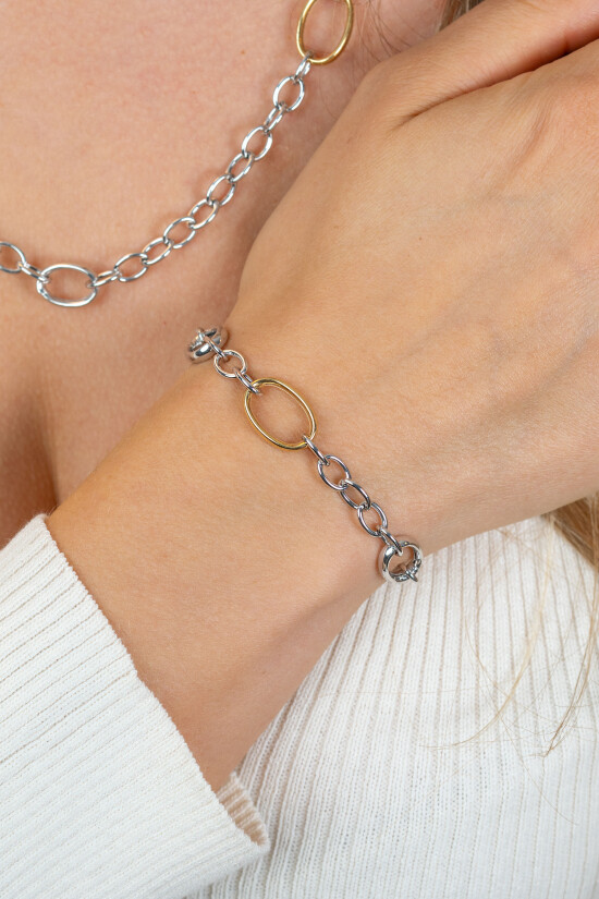 ZINZI zlv. armb.bicolor verschillende ovale schakels