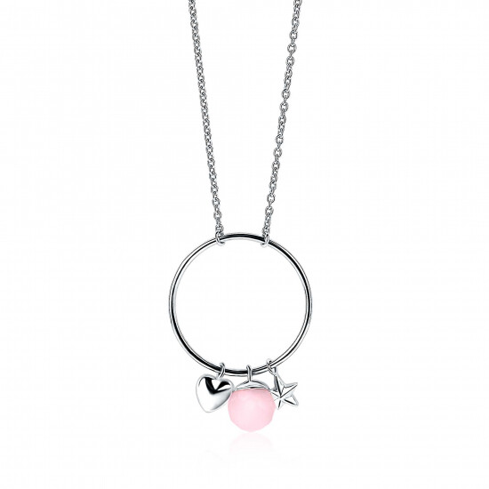 ZINZI Sterling Silver Necklace Round Pendant with Playful Charms Pink 45cm ZIC1878
