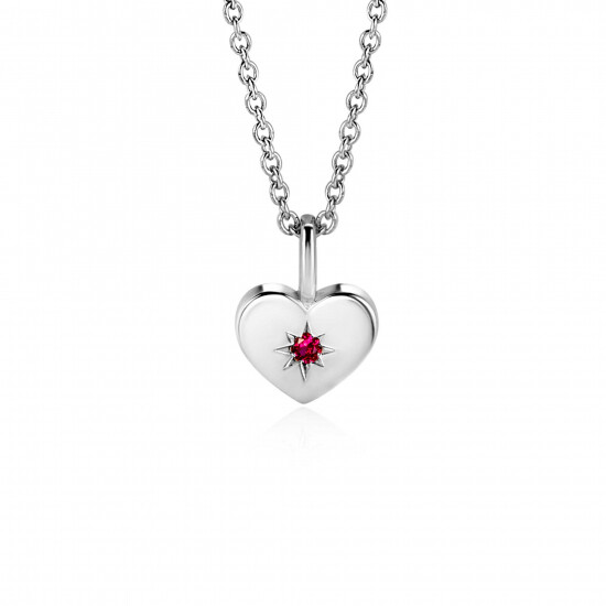 JULY Pendant 12mm Sterling Silver Heart Birthstone Red Ruby Zirconia (excl. necklace)