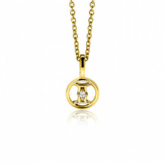 9mm ZINZI gold plated silver Gemini zodiac sign pendant set with white zirconias ZIHY-TWE (without necklace)