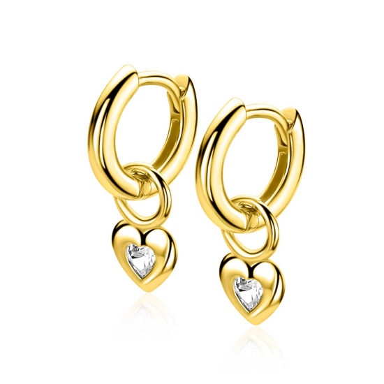 ZINZI zlv. oorbedels gg.verg.hart met hart zirconia
