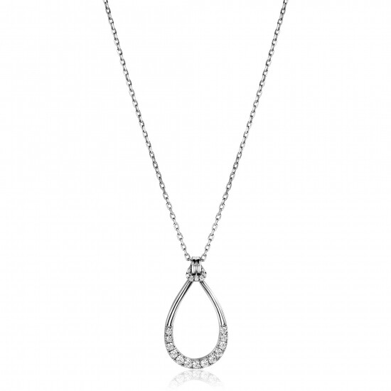 ZINZI Sterling Silver Necklace with Open Drop Pendant (31mm) White Zirconias 40-45cm ZIC2555
