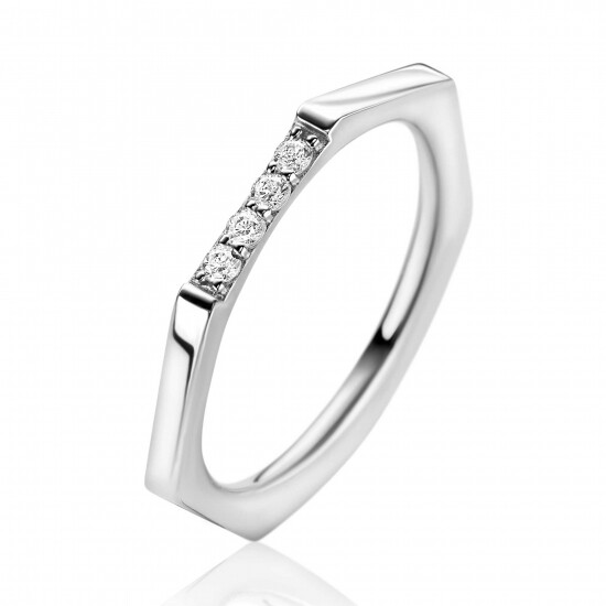 ZINZI Sterling Silver Stackable Ring Hexagon width 2mm White Zirconias ZIR2492