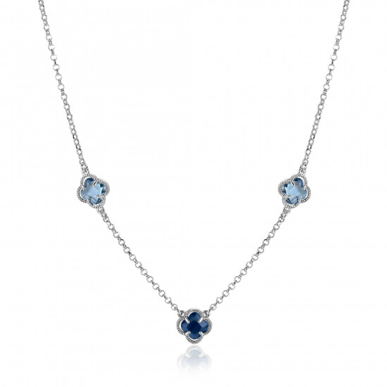 ZINZI silver link necklace with two light blue clovers and one dark blue clover 42-45cm ZIC2663B