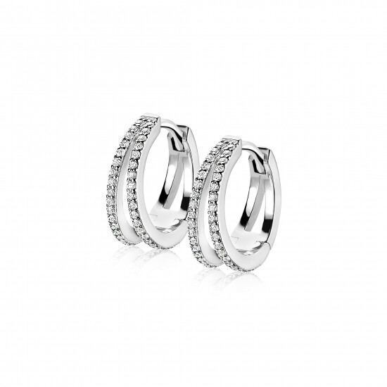 16mm ZINZI Sterling Silver Hoop Earrings 2 Open Rows White 16x5mm ZIO1482
