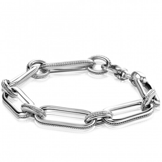 ZINZI Sterling Silver Chain Bracelet with Oval en Round Chains Twisted Design width 10mm 19cm ZIA-BF82
