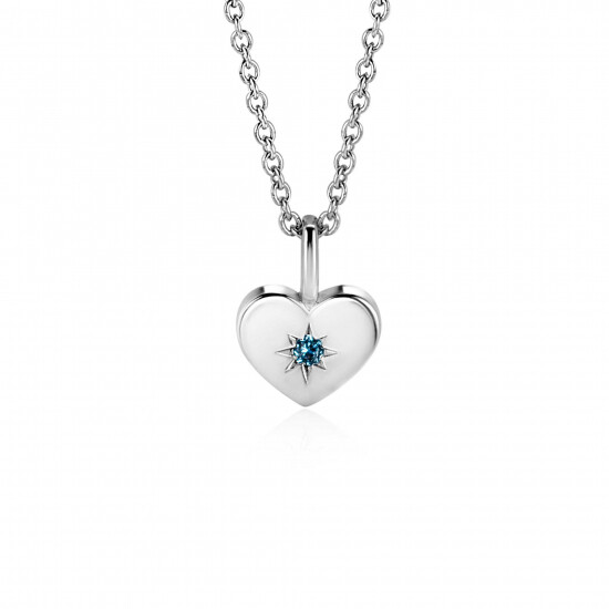 DECEMBER Pendant 12mm Sterling Silver Heart Birthstone Blue Topaz Zirconia (excl. necklace)