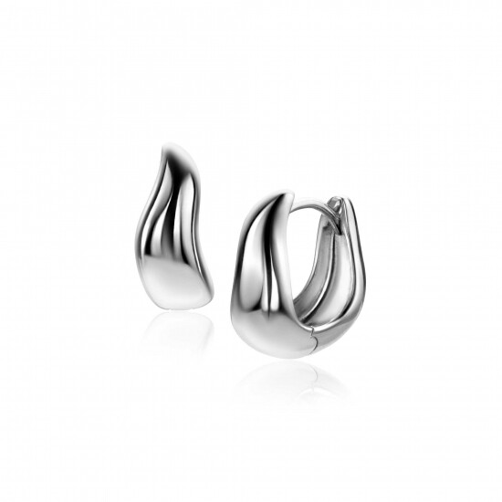 15mm ZINZI silver hoops organically shaped 6.5mm wide with luxury hinge closure ZIO2609