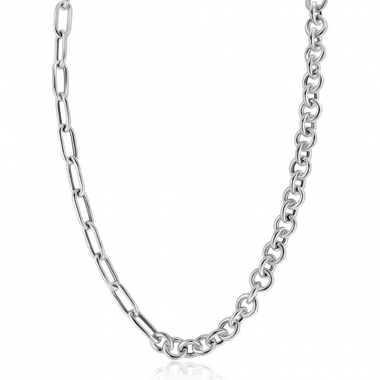 ZINZI Sterling Silver Necklace 45cm with 2 Sturdy Chains Combined: Rolo and Oval Chains (8,5mm width) ZIC2477
