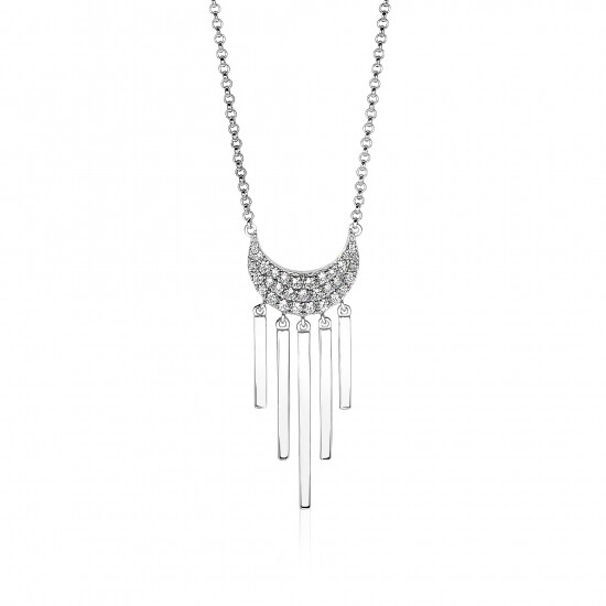 ZINZI Sterling Silver Necklace Crescent Moon Moon with White Zirconias and Shiny Bars 40-45cm ZIC1579