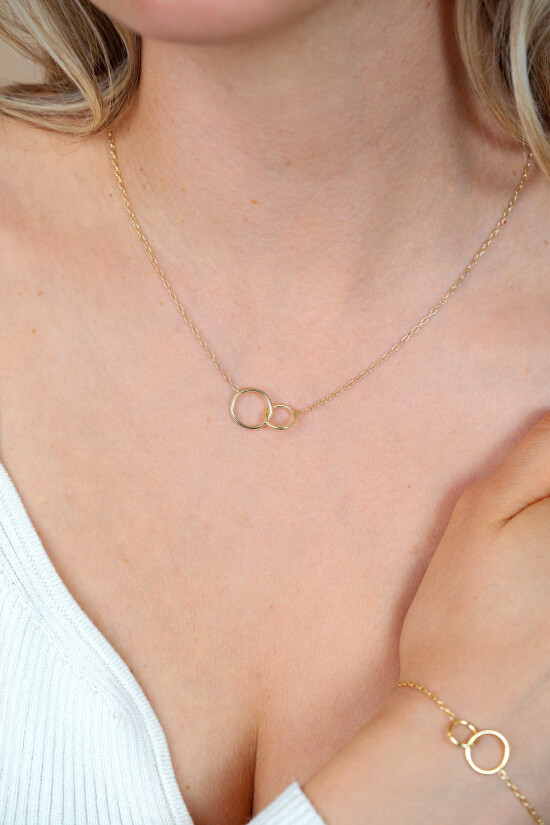 ZINZI Gold Plated Sterling Silver Paperclip Chain Necklace with 2 Connected Open Circles 42-45cm ZIC2275G