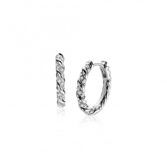 15mm ZINZI Sterling Silver Hoop Earrings Twist 15x2mm White Zirconias ZIO2320