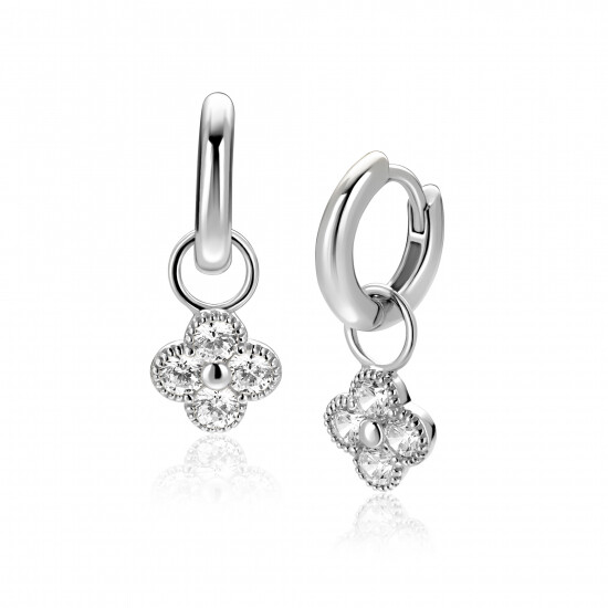 ZINZI zlv. oorbedels klaver met zirconia's
