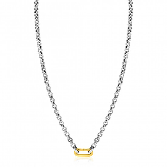 ZINZI Sterling Silver Rolo Chain Necklace 42cm with Gold Plated Oval Clasp ZIC2377