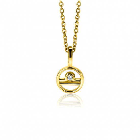 9mm ZINZI gold plated silver Libra zodiac charm set with white zirconia ZIHY-WEE (without necklace)